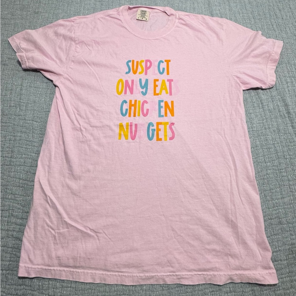Funny Chicken Nugget Pink T-shirt Large. Comfort Colors. Suspect Humor Tee